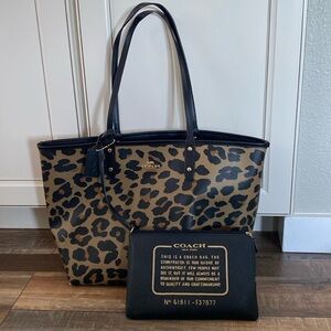 Coach Leopard Print Tote and Black Pouch Set